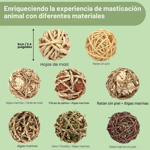 Vista 2 de VESPRO Bolas de Hierba Masticable para Conejos, (8 Piezas) Juguetes Masticables Rodantes para Animales Pequeños, Juguetes Naturales de Hierba