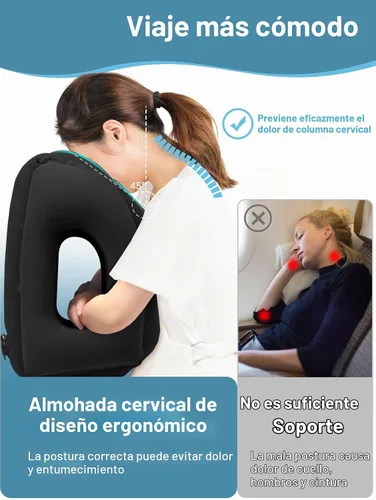 Vista 2 de Maliton Almohada inflable de viaje para avión para dormir cómodamente y aliviar el dolor de cuello y hombro, almohada inflable para la cabeza