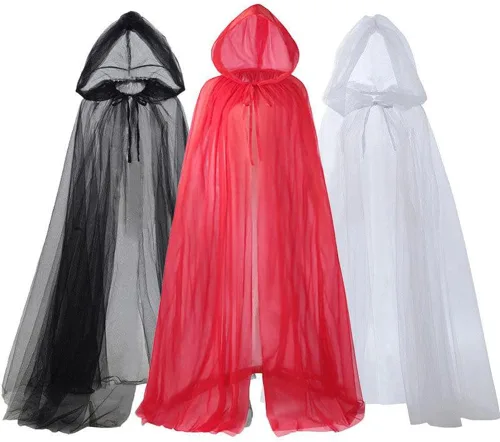 Vista 5 de Inzegao Capa de malla con capucha para mujer, capa de tul transparente para bodas, fiestas, cosplay, Halloween