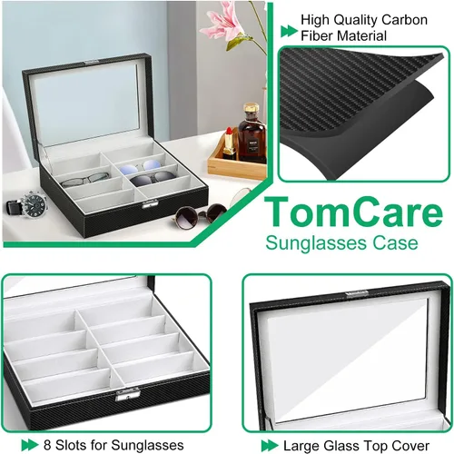 Vista 3 de TomCare Organizador de gafas de sol para gafas de sol caja de almacenamiento con 8 ranuras para gafas soporte para gafas organizador de reloj gafas