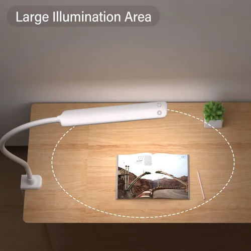Vista 4 de Lámpara de escritorio LED con abrazadera, lámparas de cuello de cisne de 10 W, control táctil, lámpara de abrazadera de brazo oscilante, lámpara