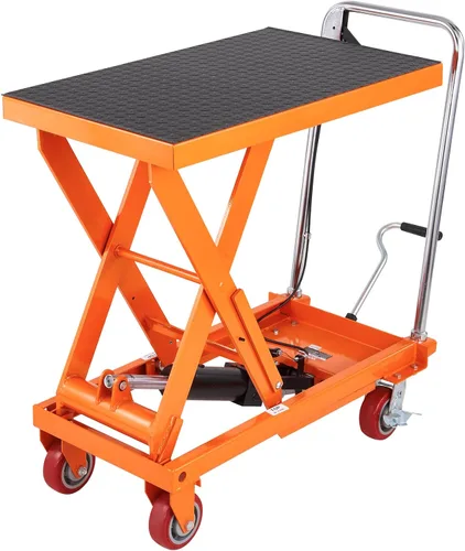 Vista 15 de VEVOR Carro con mesa elevadora hidráulica, capacidad de carga de 330 libras, altura de elevación de 50 pulgadas, mesa de elevación de tijera manual