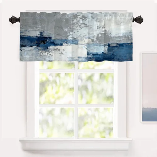 Vista 107 de Shrahala Beige and Orange Abstract Art Brushstrokes Blackout Curtain Tiers, Abstract Oil Paint Kitchen Valance Light Blocking Tier Drapes with Rod