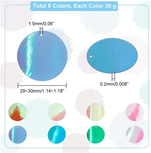 Vista 4 de PH PandaHall Lentejuelas grandes de 8.47 oz para manualidades, 8 colores planos, redondos, lentejuelas sueltas de PVC y lentejuelas para bordados