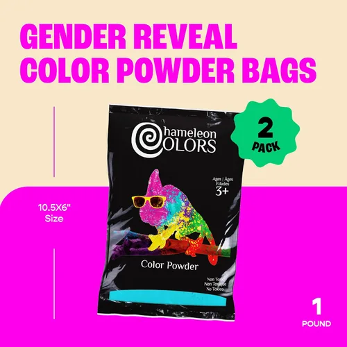 Vista 2 de Chameleon Colors Blue Gender Reveal Powder - Dos bolsas de 1 libra - Color azul vibrante - Polvo para revelación de género de bebé niño - Bolsas