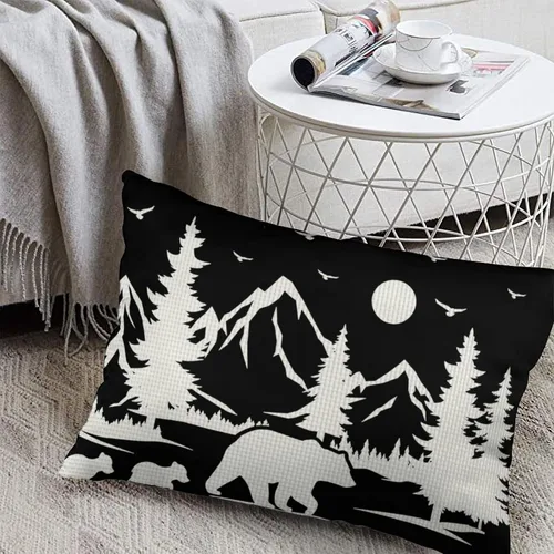 Vista 3 de ITFRO - Juego de 2 bonitas fundas de cojín con diseño de osos de regalo, árbol de pino, bosque, montañas, de lino de algodón, para almohadones Juego
