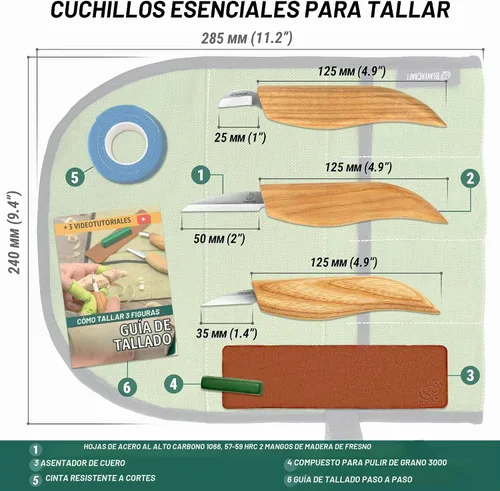 Vista 5 de Kit de Cuchillo para Tallado de Madera BeaverCraft S15, Kit de Talla para Principiantes, Niños - Juego de Herramientas de Tallado de Madera