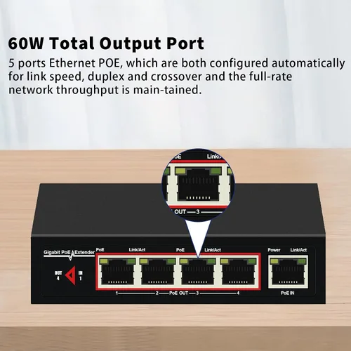 Vista 8 de Extensor PoE de red Gigabit de 60 W, extensor Ethernet CENTROPOWER con interruptor PoE+ de 4 puertos compatible con IEEE 802.3 af/at