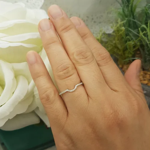 Vista 3 de Dazzlingrock Collection Anillo de boda de 0,11 quilates (quilates) con diamantes blancos redondos para mujer, oro de 14 quilates