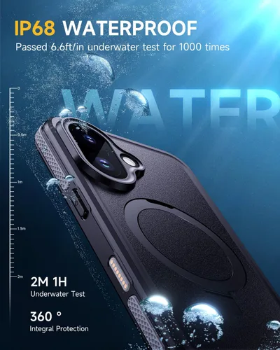 Vista 2 de Lanhiem Funda magnética impermeable para iPhone 17, a prueba de polvo, protector de pantalla integrado, [compatible con MagSafe] [Soporte invisible]