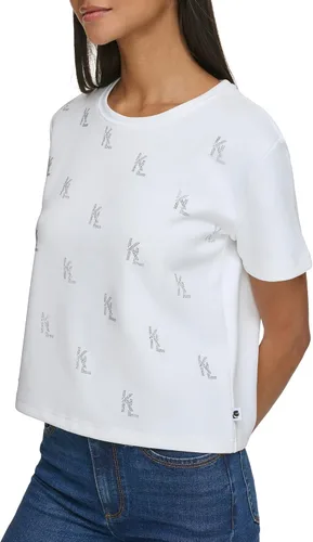 Vista 3 de Karl Lagerfeld Paris Blusa de manga corta con monograma brillante para mujer
