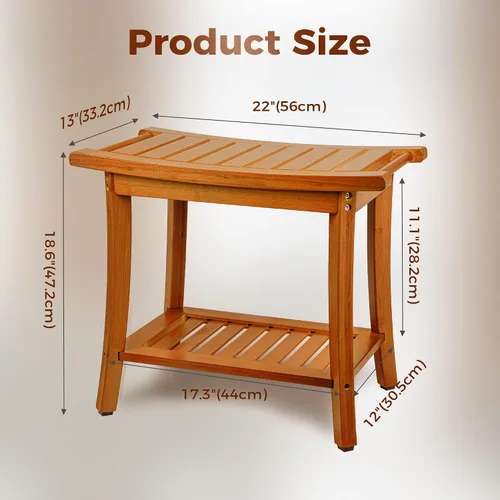 Vista 3 de Utoplike Banco de ducha de bambú con almacenamiento, taburete de ducha de madera con asas, asiento de baño para toallas, spa, ducha