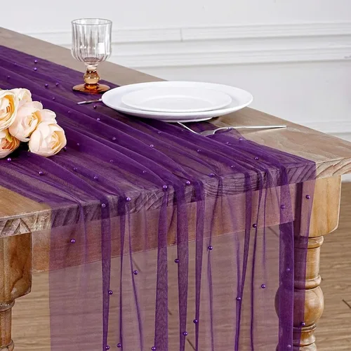 Vista 37 de LuoluoHouse Camino de Mesa de Perla para Centros de Mesa de Boda: Camino de Mesa de Perla de 10 pies, Decoración de Mesa de 29x120 Pulgadas de Tul