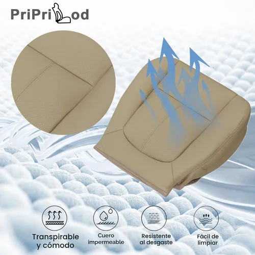 Vista 4 de Priprilod Funda de Asiento de Reemplazo de Microfibra de Cuero Perforada Color Marrón Claro para Conductor y Pasajero, con Respaldo Reclinable