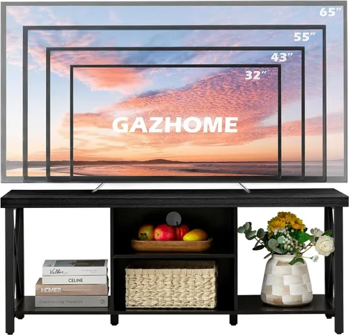 Vista 5 de GAZHOME Soporte de TV para TV de hasta 55 pulgadas, mueble de TV con almacenamiento abierto, unidad de consola de TV con estantería para sala
