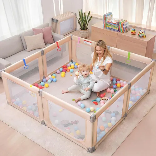 Vista 9 de Kidirect Corralito Plegable para Bebés, 71"×69" Corralito Extra Grande para Bebés y Niños Pequeños de 1-3 Años, Patio de Juegos Portátil con 5 Asas