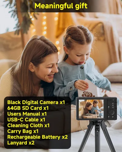 Vista 5 de Cámara digital 4K para adolescentes con enfoque automático de zoom de 16X, pequeña cámara portátil compacta para apuntar y disparar