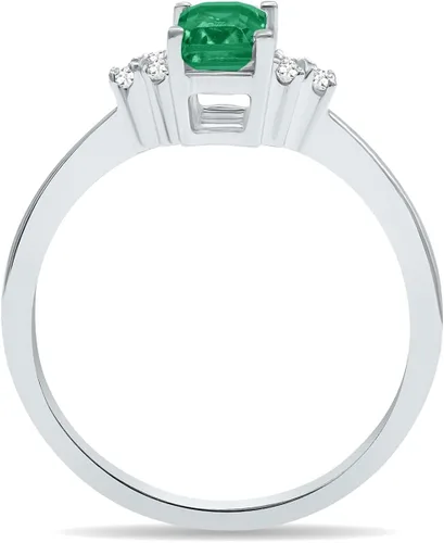 Vista 2 de Gemstone and Diamond Ring in 10K White Gold (Available in Emerald, Sapphire, Blue Topaz, Amethyst, and more)