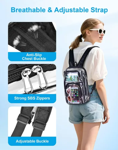 Vista 6 de Mochila transparente para eventos en estadios, aprobada para estadios de 12 x 8 x 4 See Through Backpack with Breathable Shoulder Straps