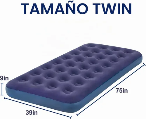 Vista 6 de Colchón de Aire Tamaño Individual Inflable para Acampar y Hogar, Almohadilla para Dormir Hinchable