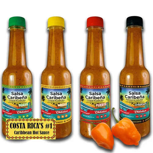 Vista 9 de Chiletico Salsa picante caribeña, nivel de calor medio hecho a mano desde Costa Rica con verduras frescas y especias naturales, sabor gourmet