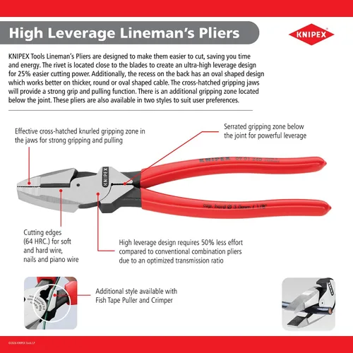 Vista 3 de KNIPEX Tools 09 08 240 US High Leverage Lineman's, New England Head, 1000V aislado