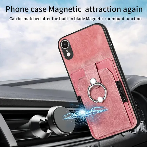 Vista 5 de Asuwish Funda de teléfono para iPhone XR 6.1 con protector de pantalla de vidrio templado y soporte de anillo delgado para tarjetas de crédito