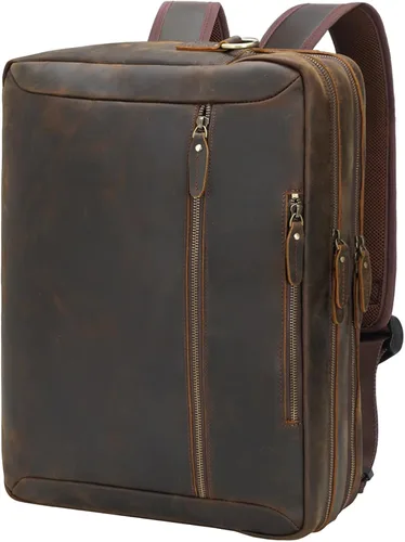 Vista 7 de TIDING Mochila de cuero para laptop de 15.6 pulgadas, maletín convertible de negocios, bolso bandolera de hombro, color marrón