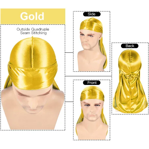 Vista 15 de Paquete de 3 piezas de durags sedosas para ondas de hombres, de regalo 1 gorra para marcar las ondas, talla única