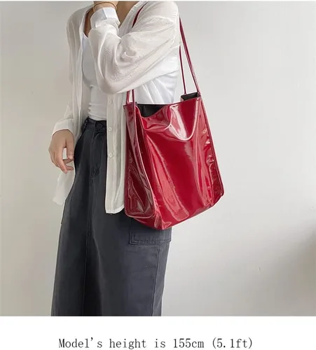 Vista 4 de Ulisty Bolso de mano suave de charol para mujer, bolso de hombro casual, bolso de moda