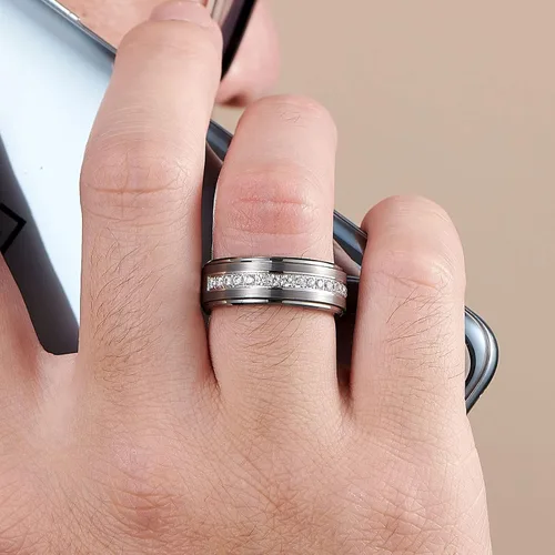 Vista 5 de Newshe Jewellery Juego de anillos de boda para él y ella, anillos de promesa AAAAA para parejas, mujeres, hombres, banda en forma de pera, talla 5-13