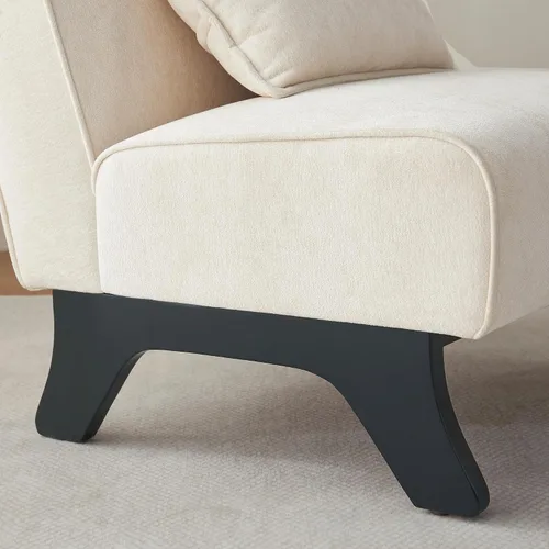 Vista 5 de Silla de acento tapizada sin brazos, sillas modernas y cómodas para sala de estar con patas de madera y almohadas, sofá cama lateral para dormitorio