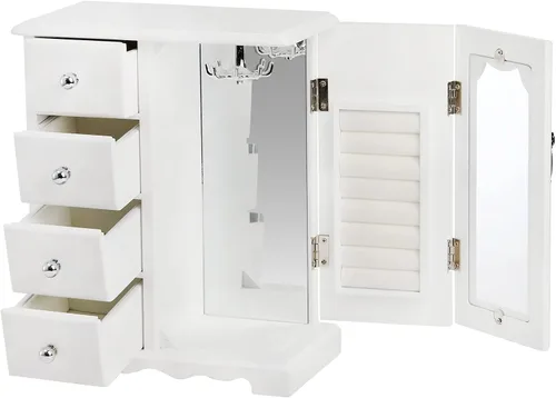 Vista 3 de Nicunom Joyero de madera para mujer, organizador de joyas con espejo, caja de exhibición de joyas con 4 cajones, organizador de almacenamiento