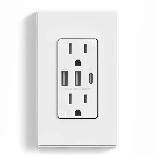 Vista 35 de ELEGRP Tomacorrientes USB, toma de pared de 3 puertos, toma eléctrica de 30 W 6.0 A resistente a manipulaciones, toma de corriente de 15 amperios