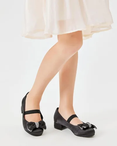 Vista 3 de Coutgo Zapatos de vestir Mary Jane para niñas, con lazo y diamantes de imitación, tacón bajo, para fiesta, boda, princesa