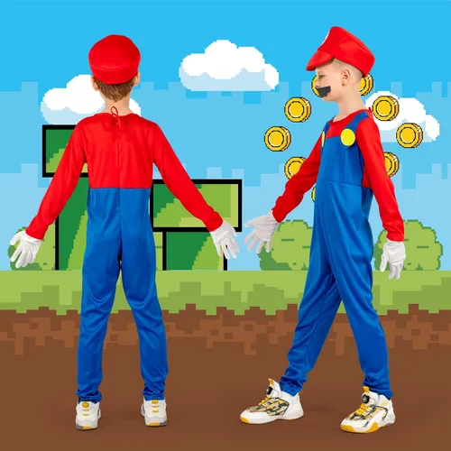 Vista 4 de Super Costume Brothers Cosplay para niños Cosplay con accesorios