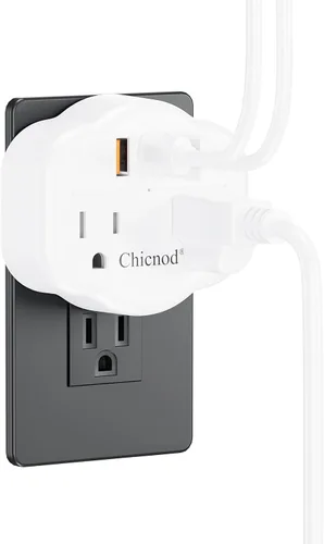 Vista 8 de Extensor de toma de pared 5 en 1 con USB y tipo C, protector de sobretensiones, 2 salidas de CA, 1050J ignífugo, certificado ETL/FCC, compacto