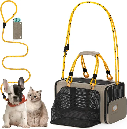 Vista 15 de PAWZIDEA Transportador de mascotas expandible aprobado por aerolíneas, transportador de perros pequeños de 18 x 11 x 11 pulgadas, transportador