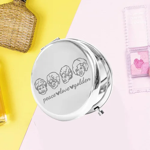 Vista 5 de KEYCHIN Espejo de bolsillo dorado para programas de televisión, regalo para fanáticos de Sophia Dorothy Blanche Rose, espejo de maquillaje compacto