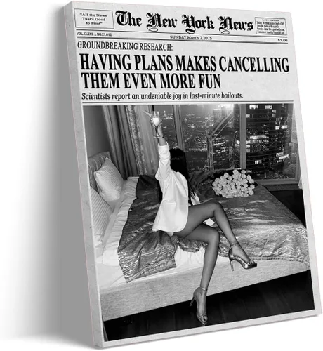Vista 15 de Arte de revista de periódicos feministas: impresión en lienzo en blanco y negro para decoración de dormitorio Y2K, pared de carrito de bar