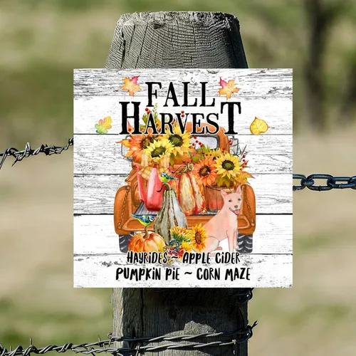 Vista 5 de Fall Harvest Sunflower American Bully - Cartel de madera retro de bienvenida para otoño, placa de pared de calabaza, granja, tablón de madera