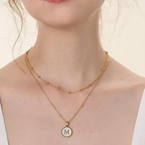 Vista 3 de ASHFUHZL Initial Necklaces for Women,18K Gold Silver Rose Gold Shell Letter Necklaces for Girls,Coin Pendants Stainless Steel Layered Initial