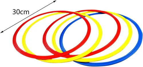 Vista 4 de Juego de anillos de entrenamiento de agilidad, 5 piezas de 11.8 in de PVC para ejercicios de fútbol, fútbol, baloncesto, niños y atletas