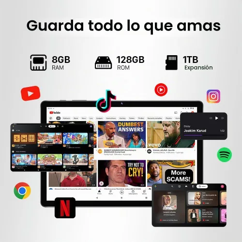 Vista 4 de ApoloMedia Tablet de 11 pulgadas, Android 16 2026 con procesador Octa-Core, 8 GB de RAM+128 GB de ROM (expansión de 1 TB), batería de 7000 mAh