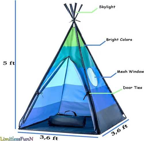 Vista 5 de Tipi Tienda de Juegos para Niños Incluye Luces de Estrellas y Estuche de Transporte Casa de Juegos Interior para Niños, Niños Pequeños, 42" P x