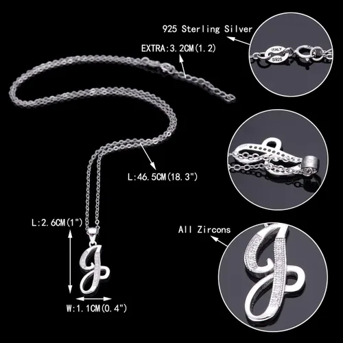 Vista 5 de Ever Faith - Collar de plata de ley 925 con dije (una letra del alfabeto en cursiva)