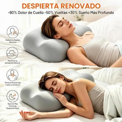 Vista 5 de CCidea Almohada cervical para el cuello para aliviar el dolor de cuello, almohada de espuma viscoelástica 80D similar a una nube, 9 canales