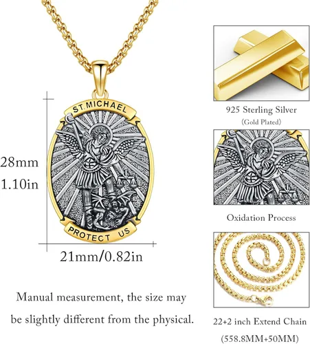 Vista 4 de Collar con colgante de amuleto de medalla de San de plata 10A-St Michael Oval