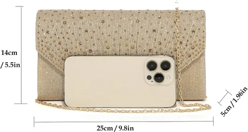 Vista 5 de MUDUO Bolso de noche para mujer, con diamantes de imitación con purpurina, para boda, bolso de noche, sobre de cristal, bolso cruzado de hombro