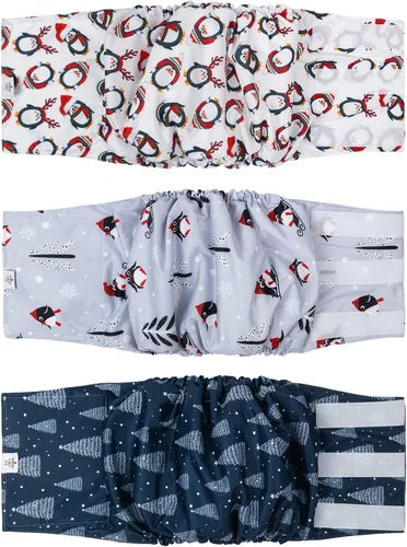Vista 21 de CuteBone - Pañales lavables para perro macho, banda abdominal, paquete de 3 unidades, color negro, modelo DM54XS
